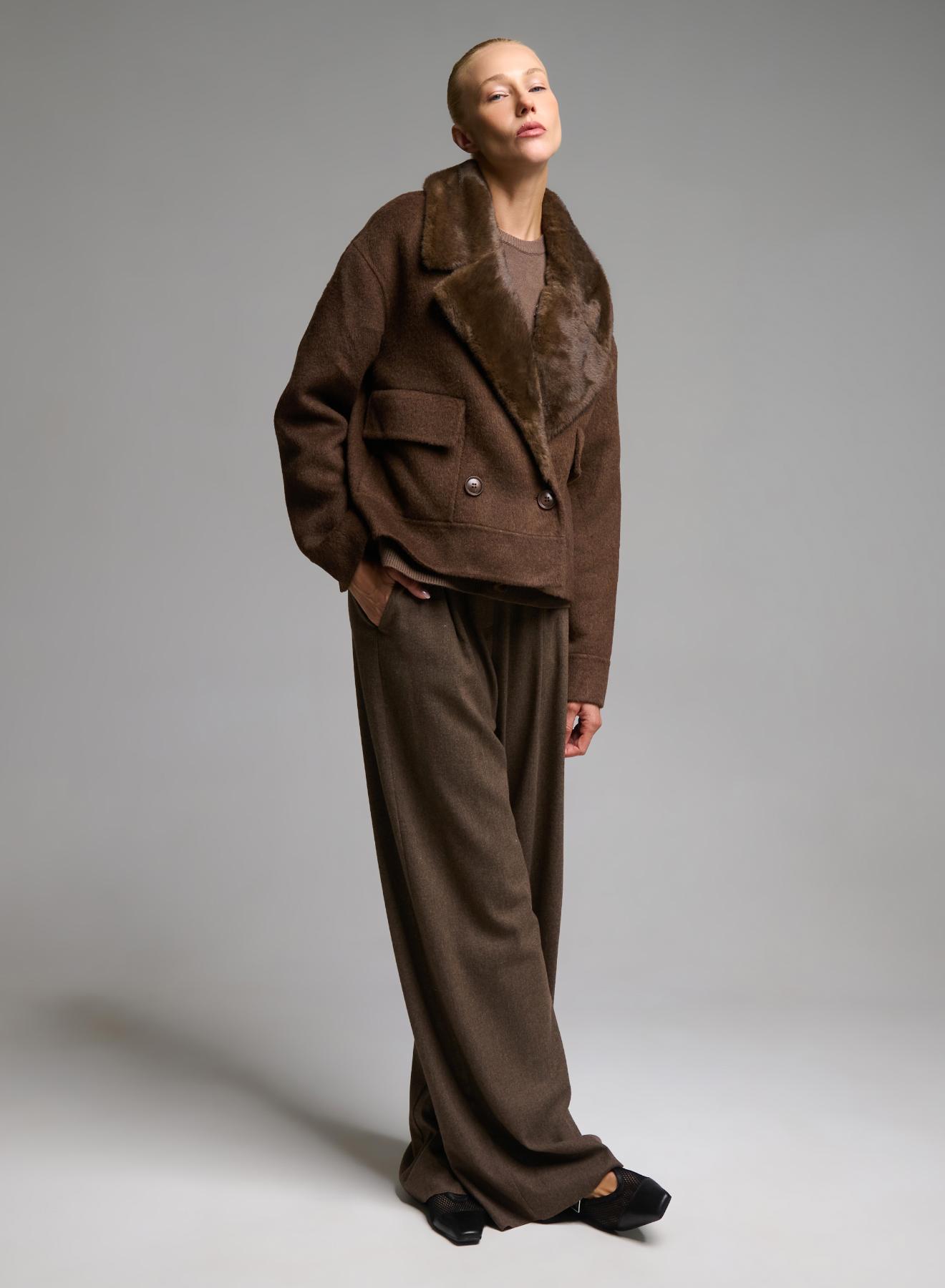 Chocolate Overcoat with eco Fur lapels Alessia Massimo - 3