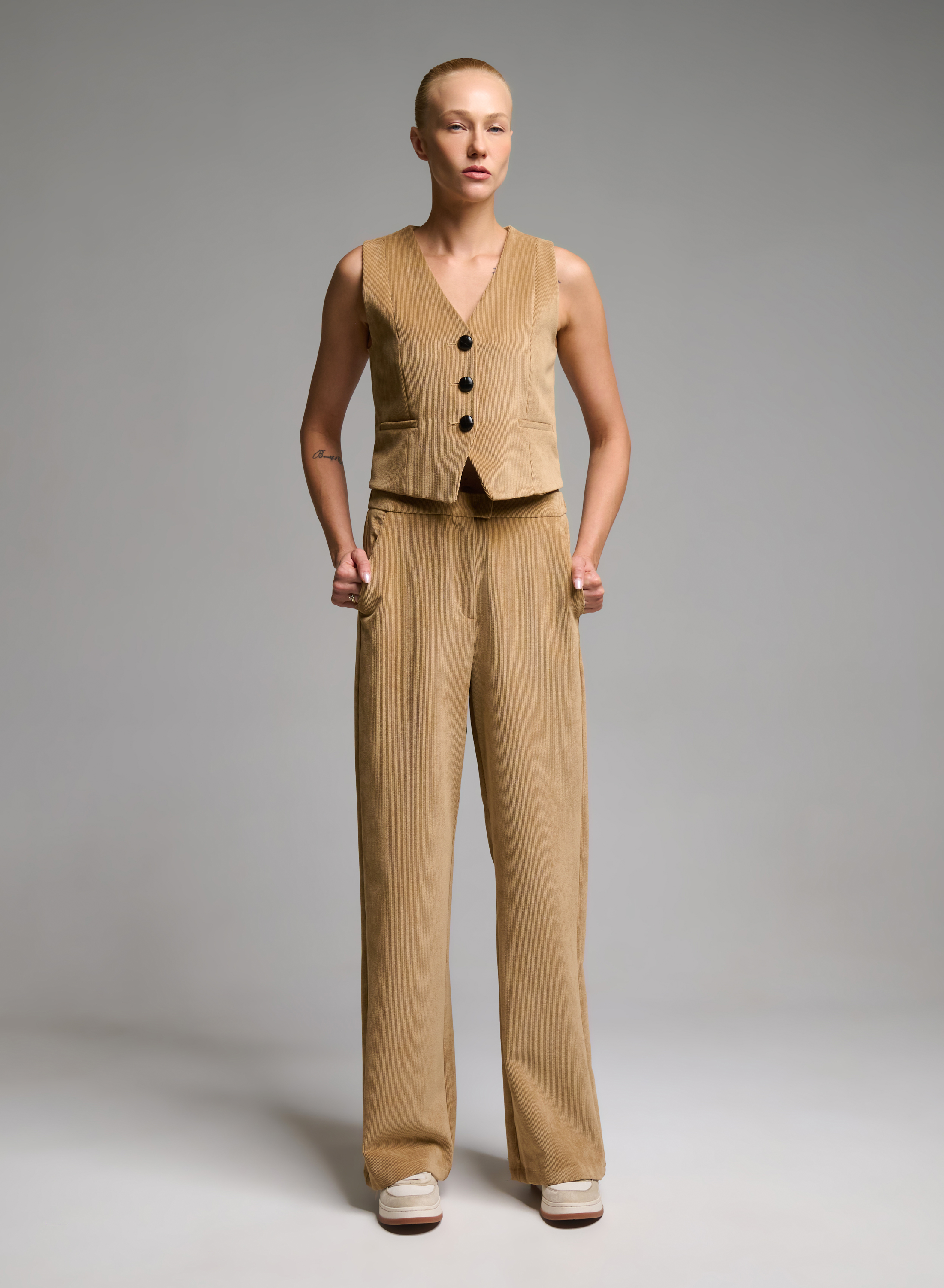 Camel straight fit corduroy Trousers Emme Marella - 4
