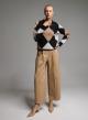 Camel-Ecru-Black diamond pattern knitted Blouse Cozy - 1