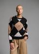 Camel-Ecru-Black diamond pattern knitted Blouse Cozy - 3