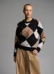 Camel-Ecru-Black diamond pattern knitted Blouse Cozy - 0