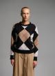 Camel-Ecru-Black diamond pattern knitted Blouse Cozy-5