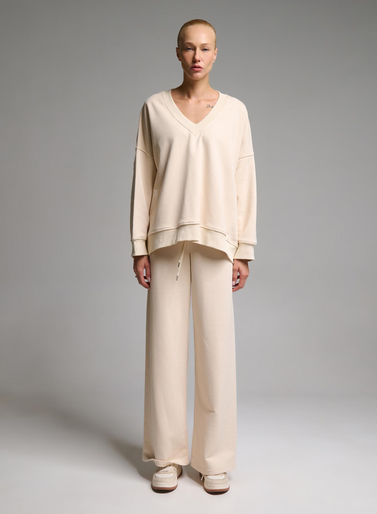 Cream loose fit Sweatshirt with V neckline Vicolo - 2