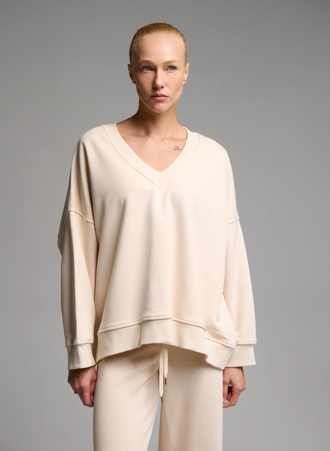 Cream loose fit Sweatshirt with V neckline Vicolo - 1