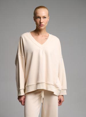 Cream loose fit Sweatshirt with V neckline Vicolo - 66002