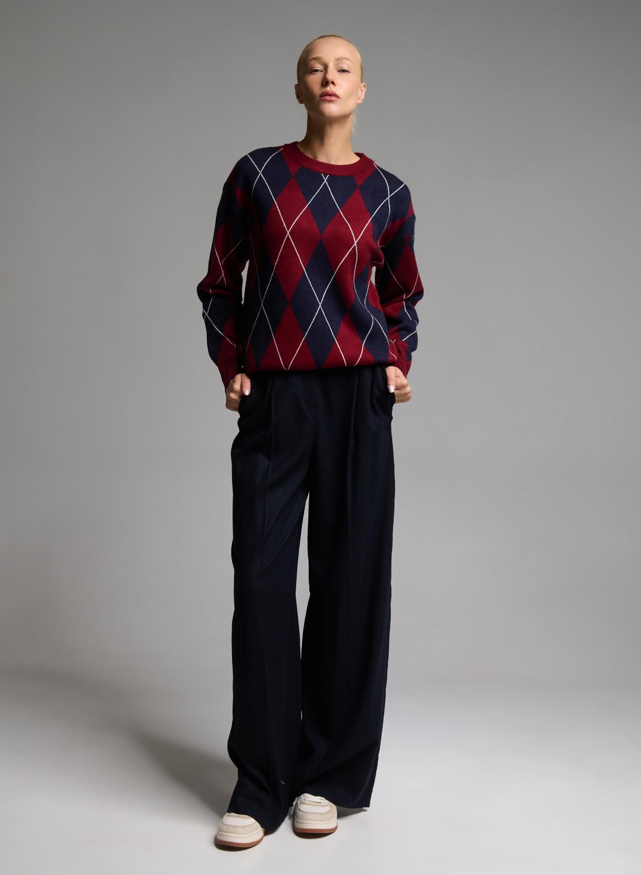 Blue-Red diamond pattern knitted Blouse Mon Amour Pour Toi - 3