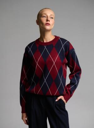 Blue-Red diamond pattern knitted Blouse Mon Amour Pour Toi - 66100