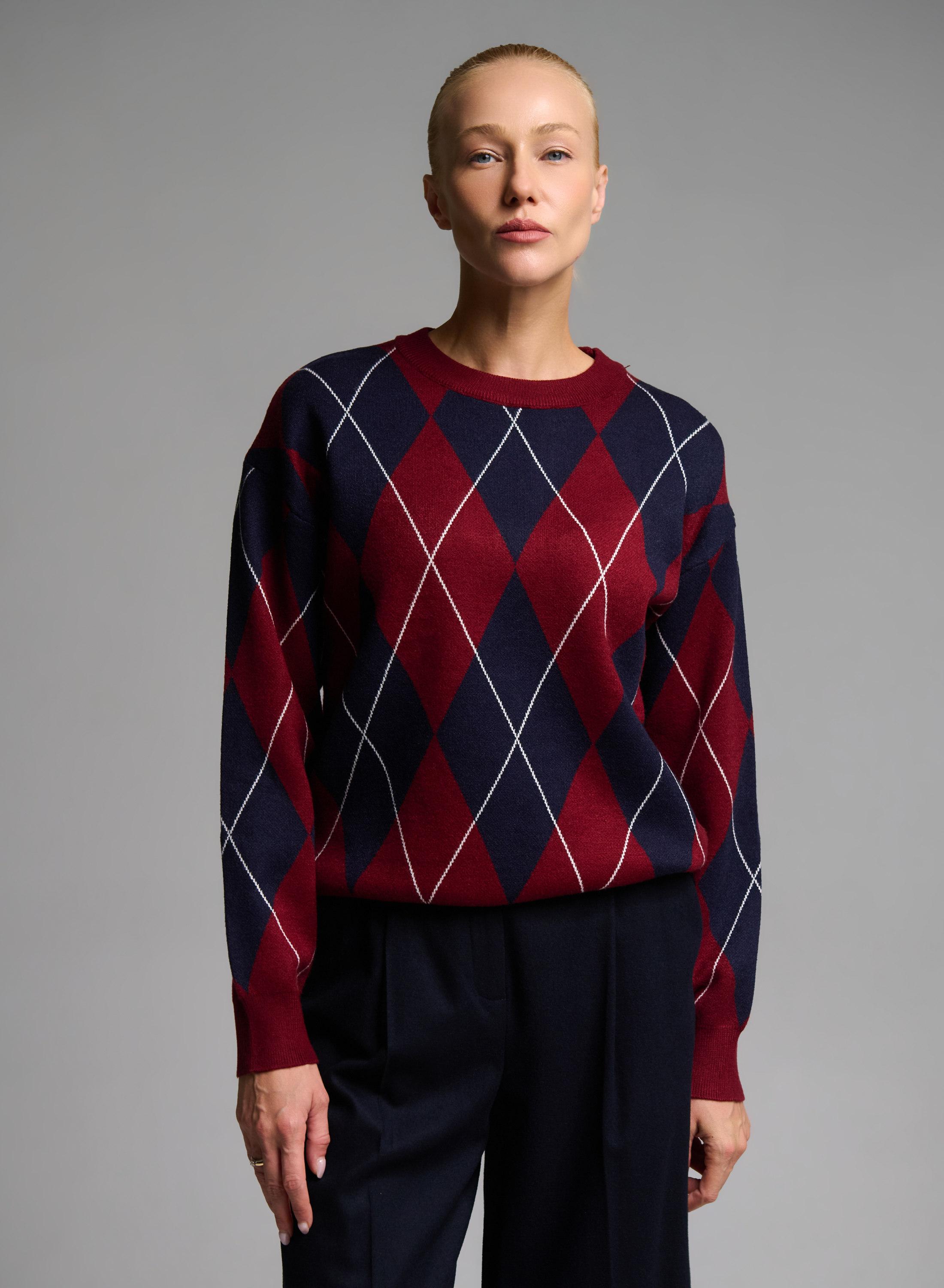 Blue-Red diamond pattern knitted Blouse Mon Amour Pour Toi - 4
