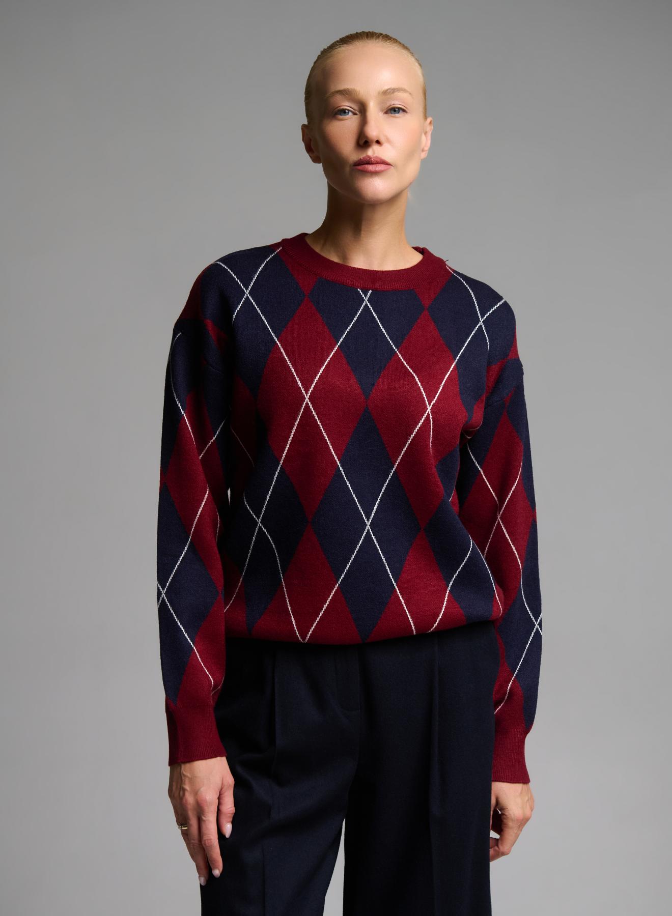 Blue-Red diamond pattern knitted Blouse Mon Amour Pour Toi - 5