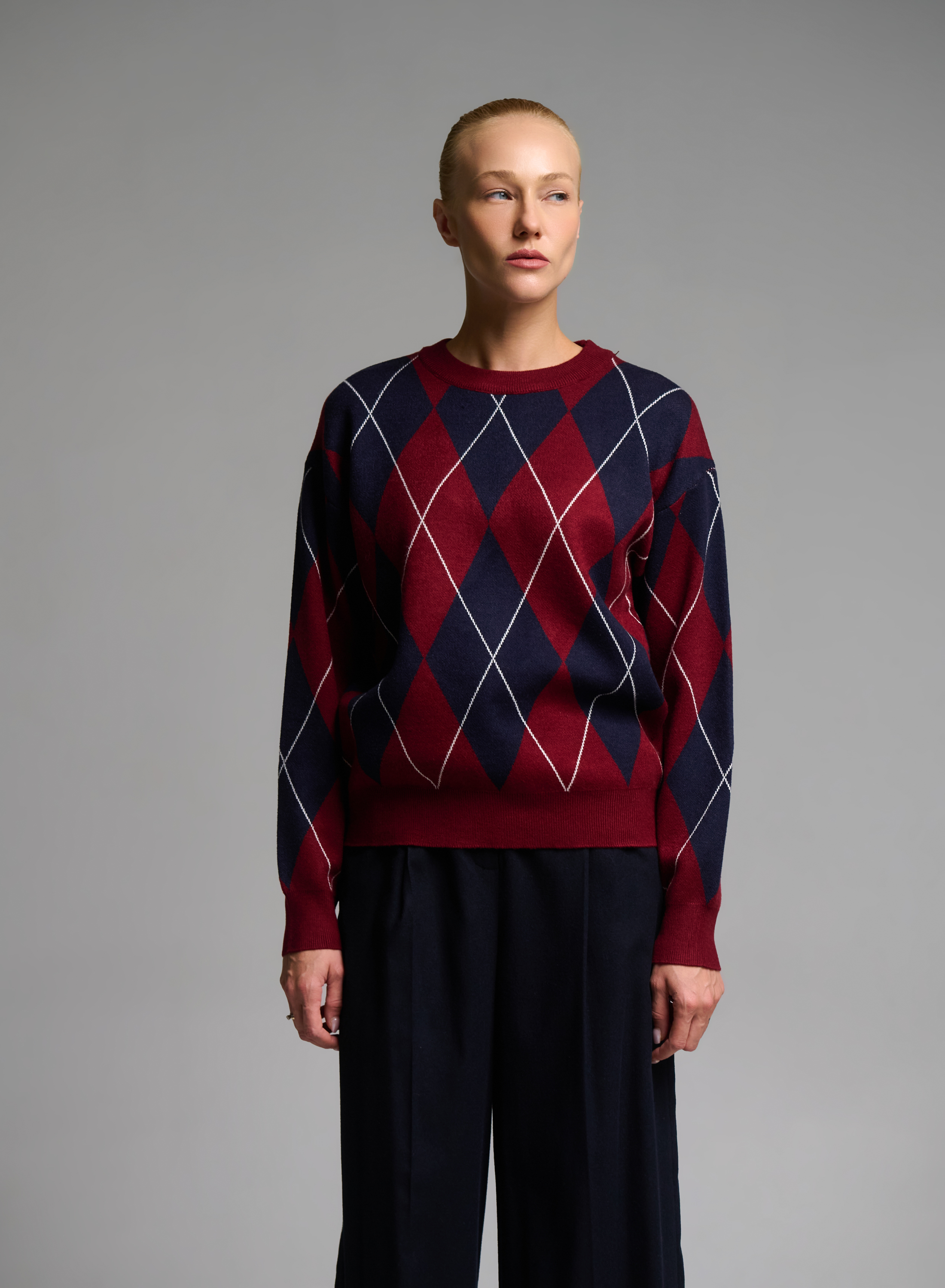 Blue-Red diamond pattern knitted Blouse Mon Amour Pour Toi - 6