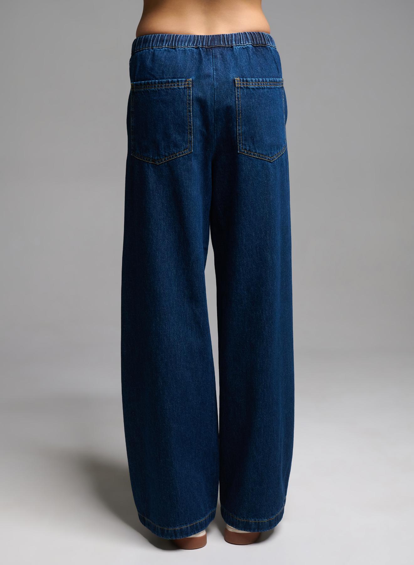 Μπλε wide leg Παντελόνι joggers Jean με λάστιχο και κορδόνι στη μέση Emme Marella - 5