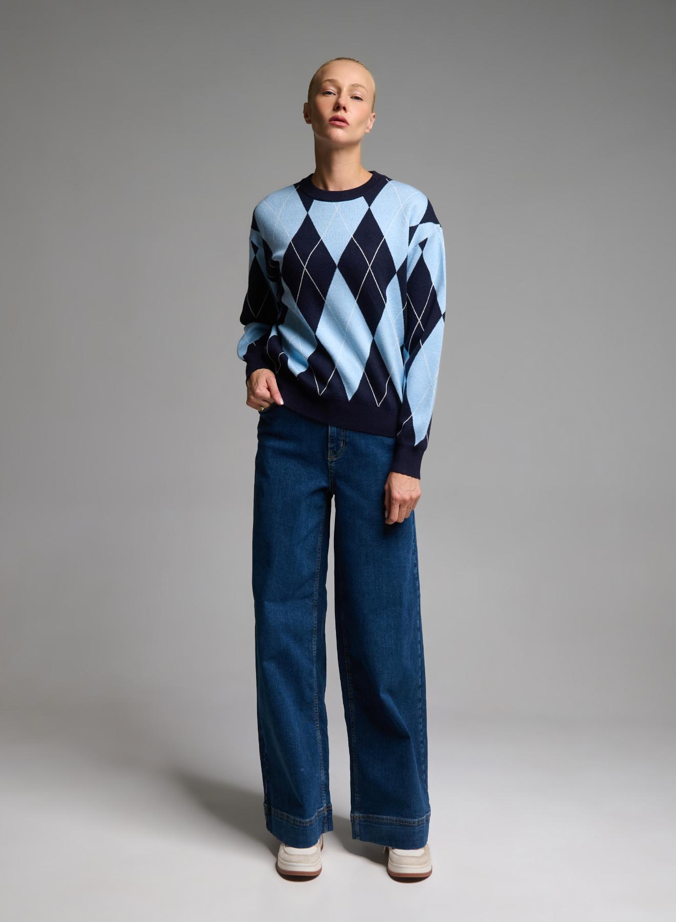 Blue-Light Blue diamond pattern knitted Blouse Mon Amour Pour Toi - 2