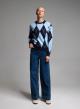 Blue-Light Blue diamond pattern knitted Blouse Mon Amour Pour Toi - 1