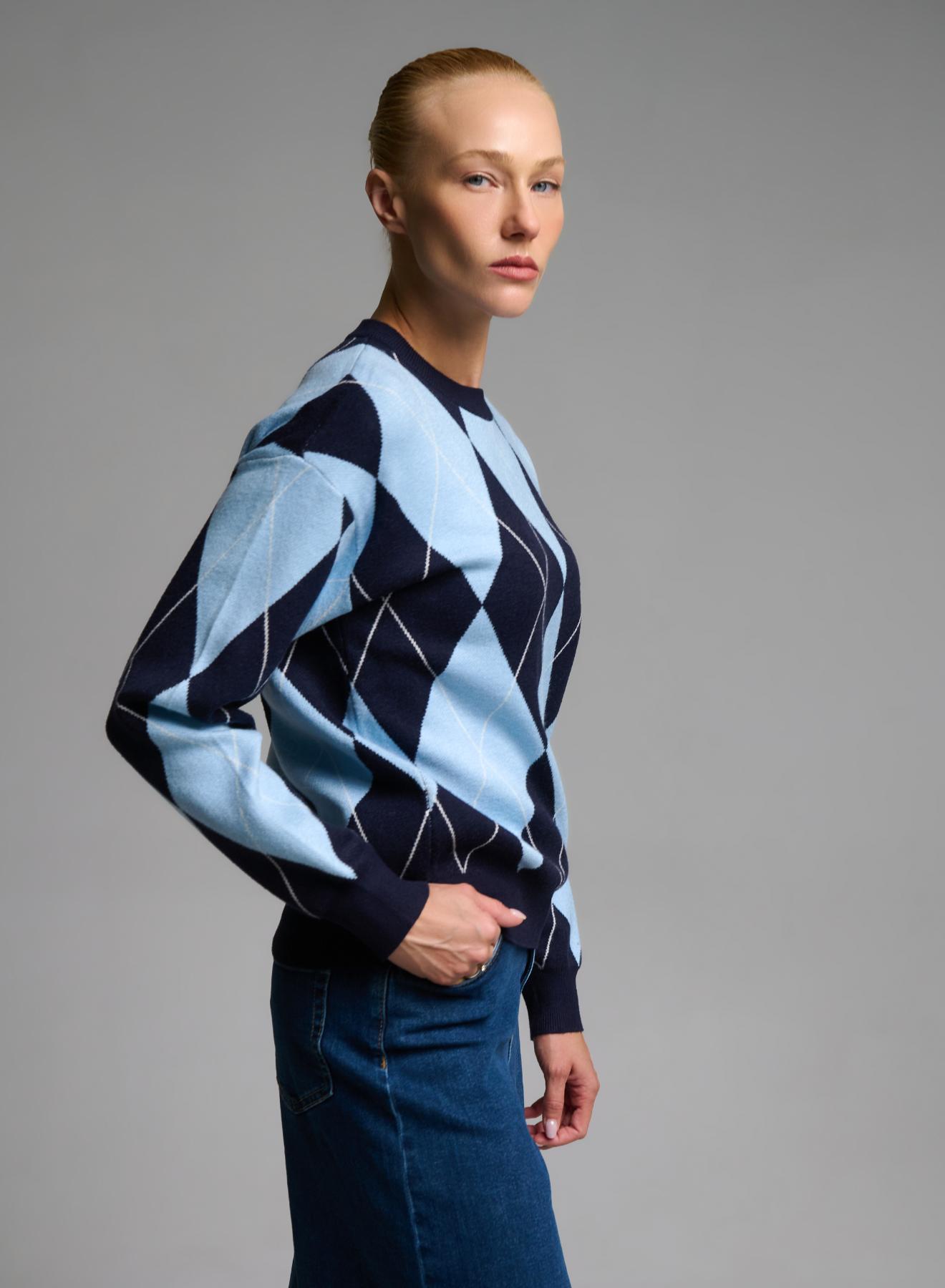 Blue-Light Blue diamond pattern knitted Blouse Mon Amour Pour Toi - 3
