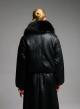 Black eco leather Jacket with eco fur lapel and with elasticated hem M.C.-7