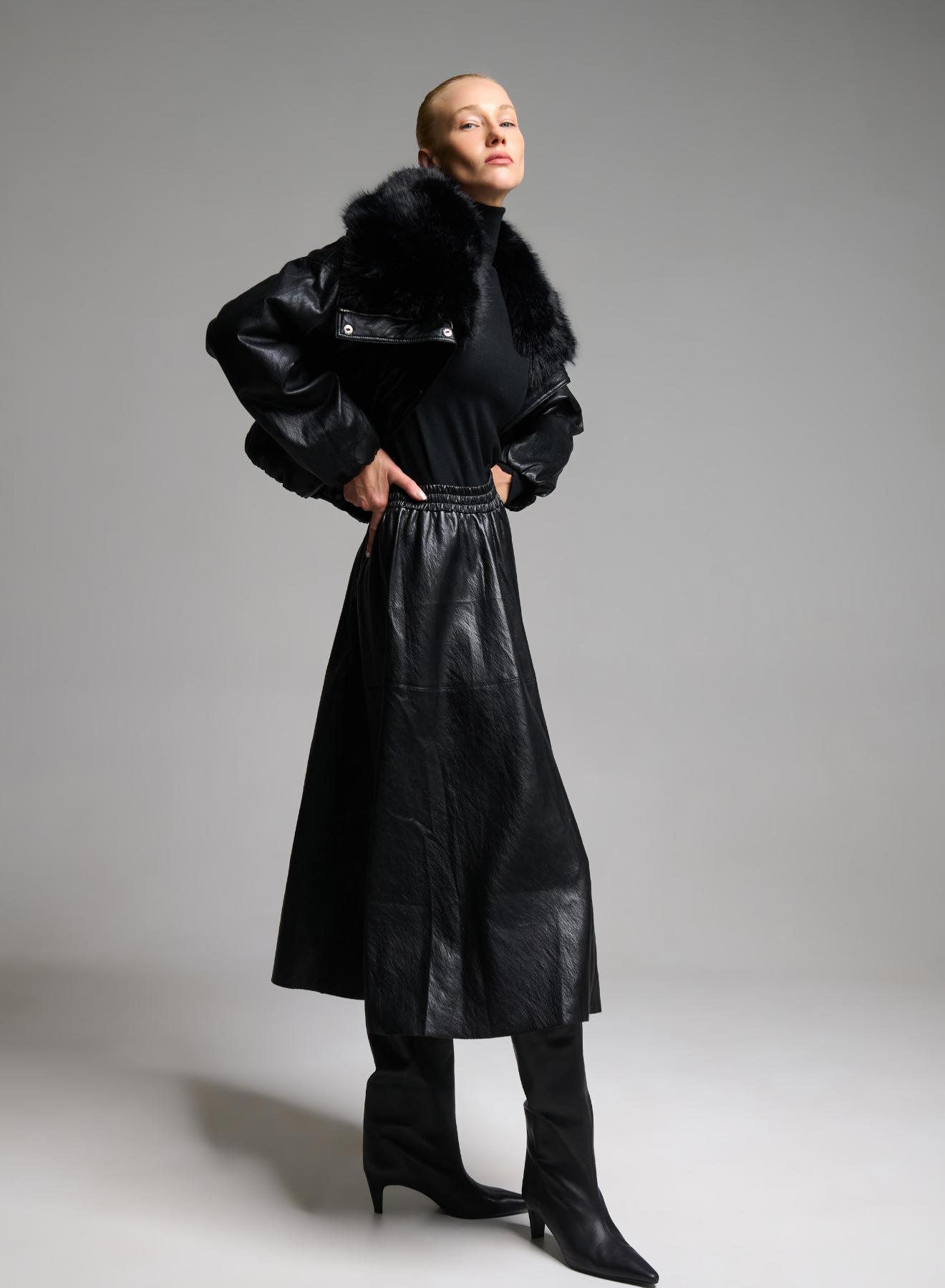 Black eco leather Skirt with elasticated waistband Vicolo - 3