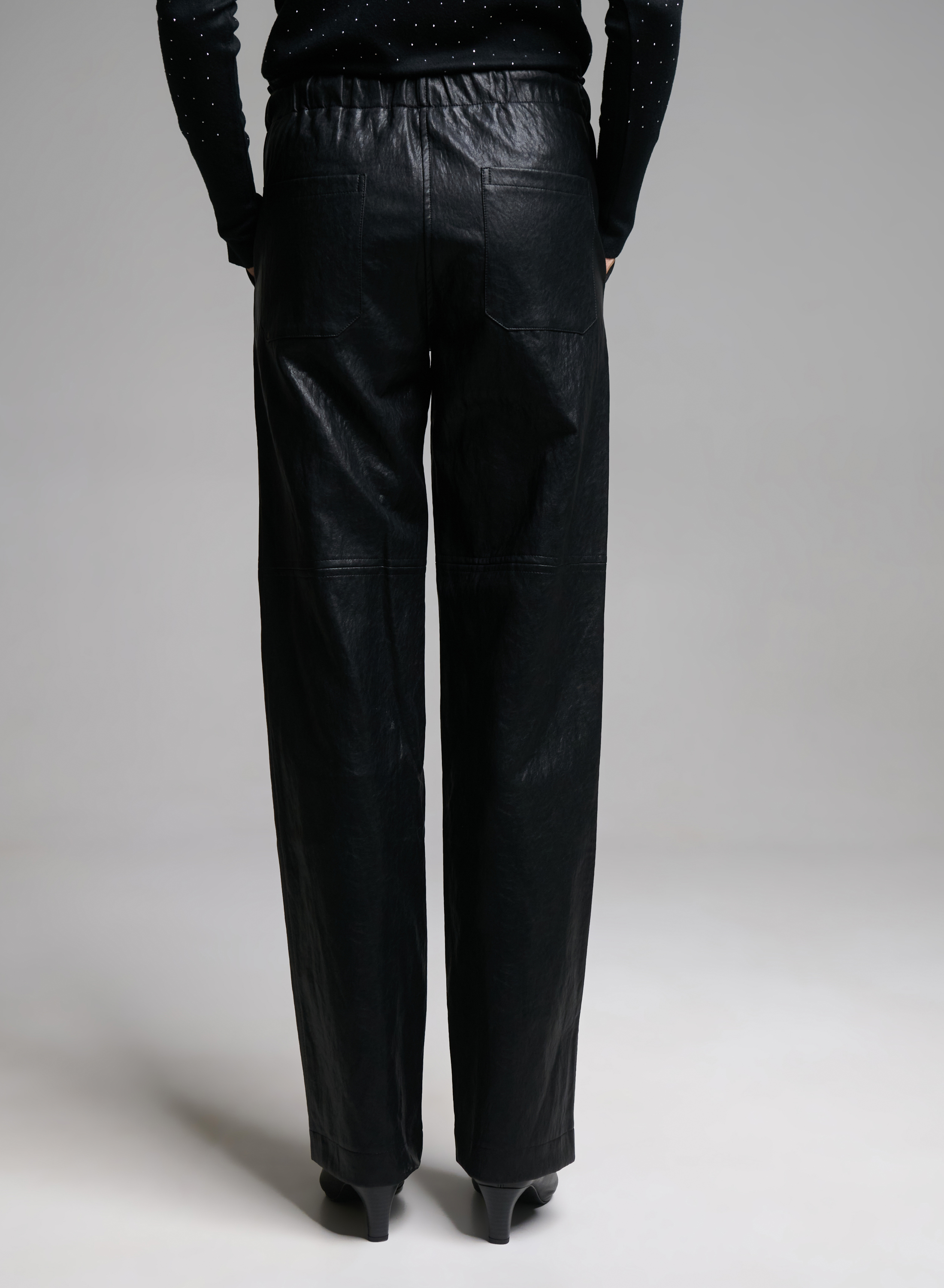 Black eco leather Trousers with elasticated waistband with drawstring "CHARLOTTE" Devotion Twins - 3
