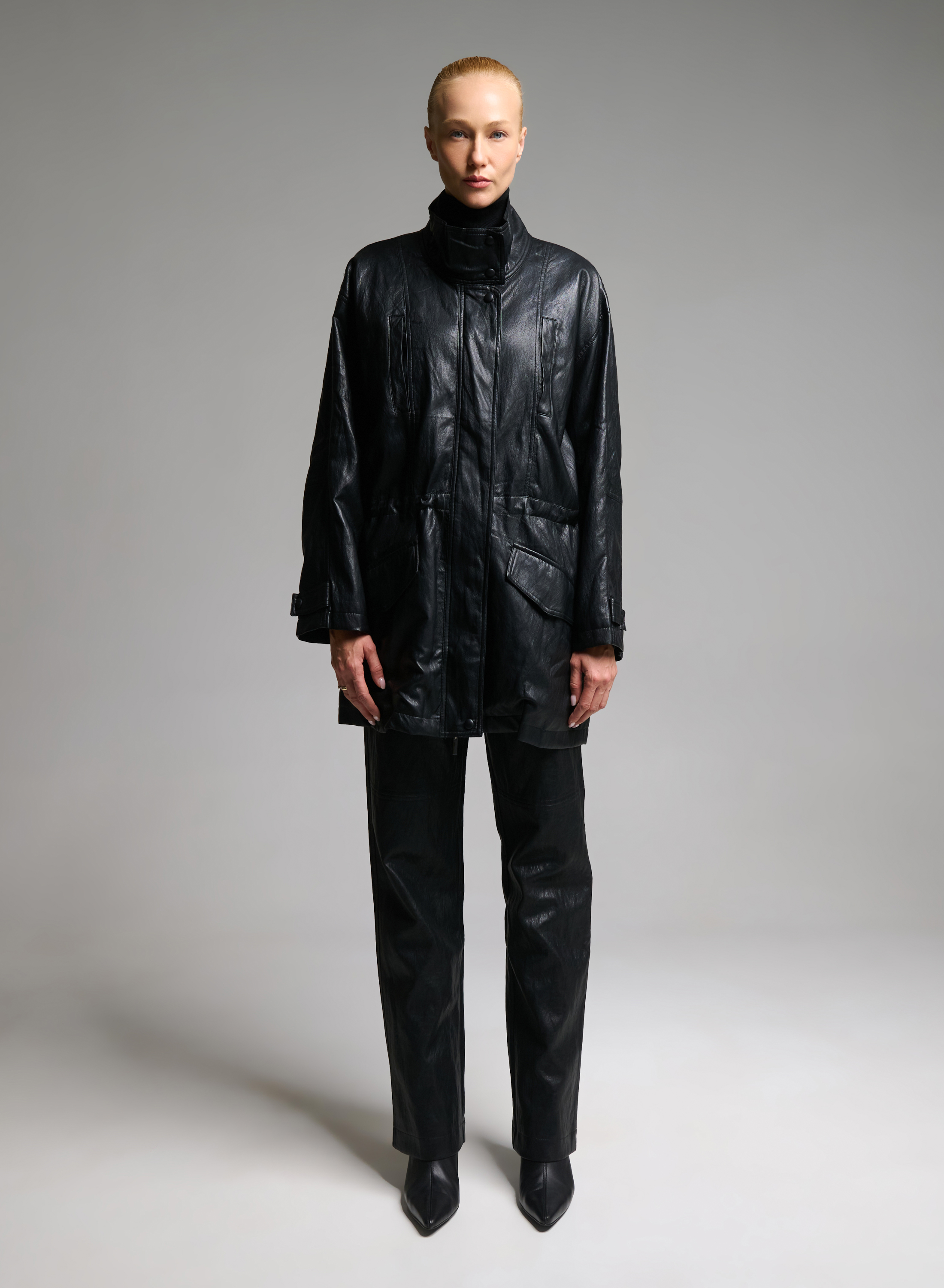 Black eco leather Jacket with drawstring MY STAR - 1