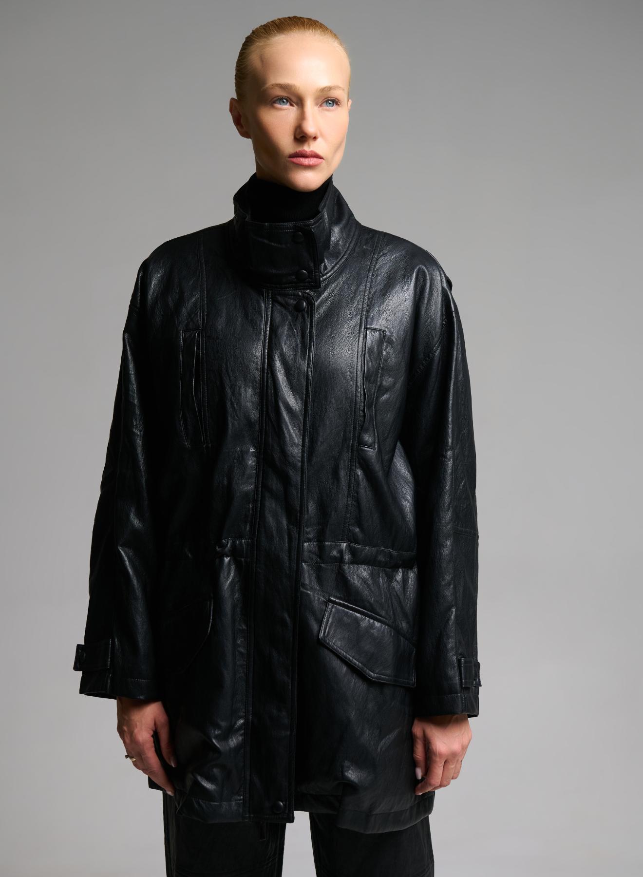 Black eco leather Jacket with drawstring MY STAR - 1