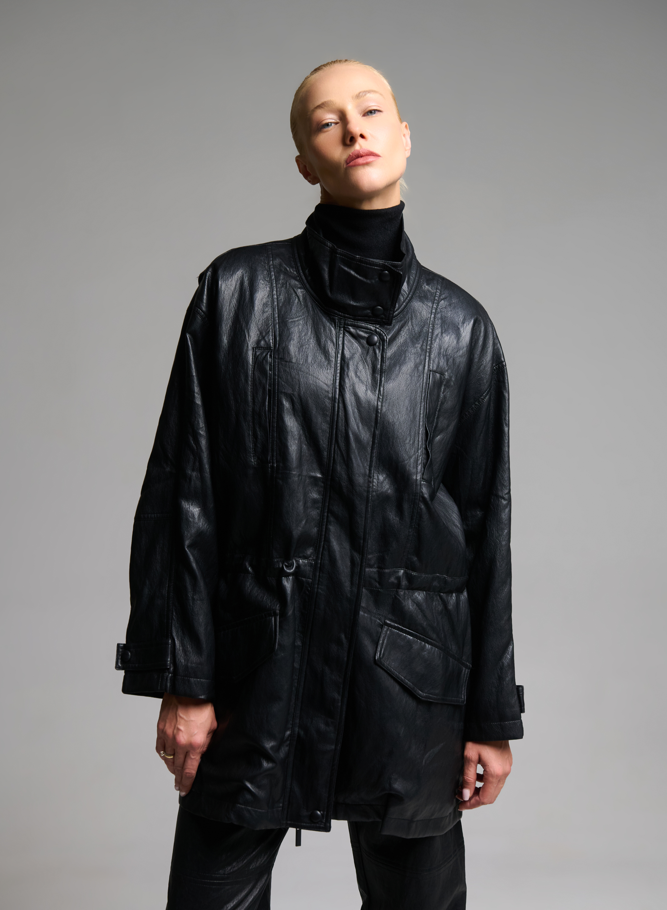 Black eco leather Jacket with drawstring MY STAR - 2