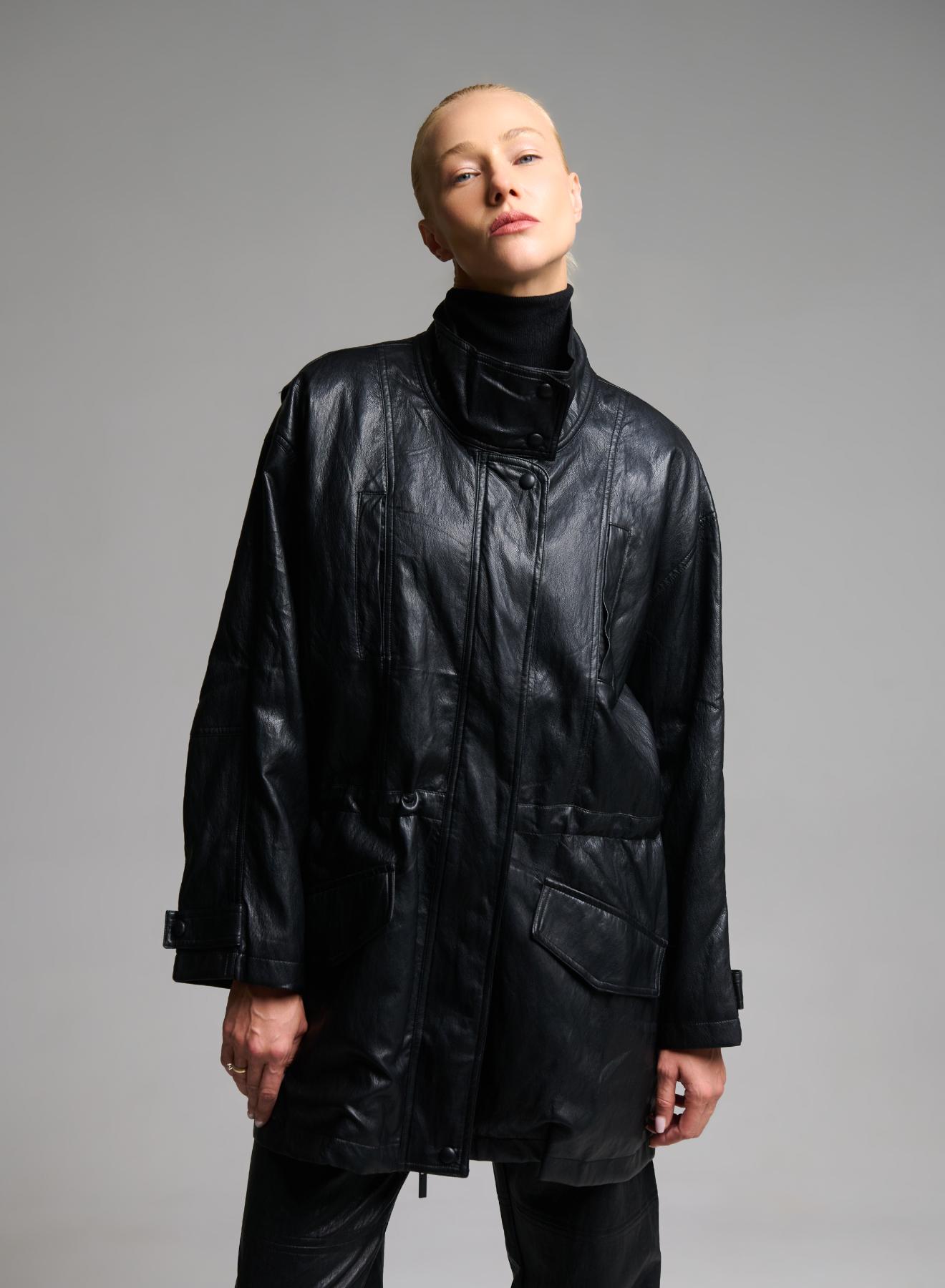 Black eco leather Jacket with drawstring MY STAR - 3
