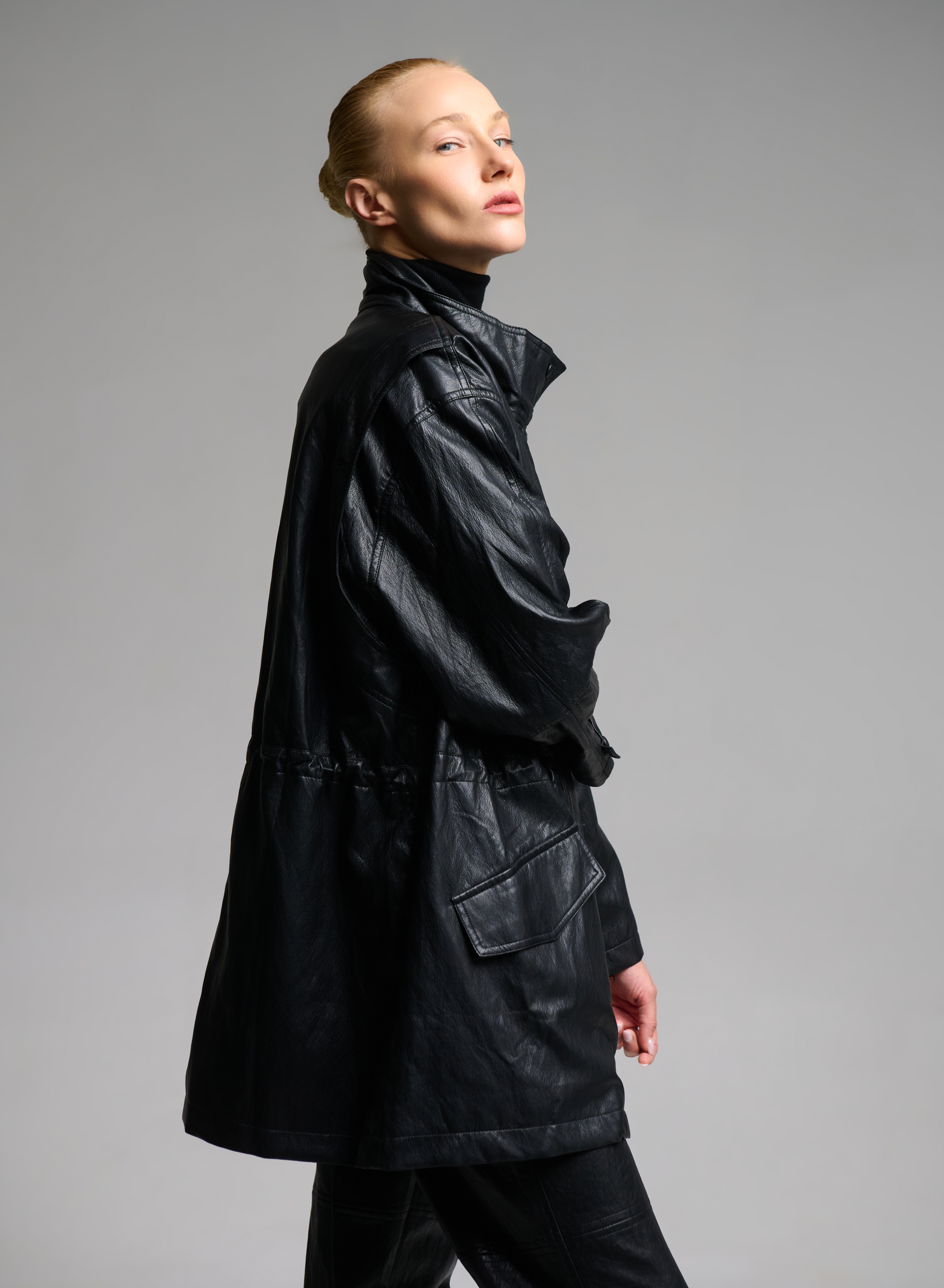 Black eco leather Jacket with drawstring MY STAR - 3