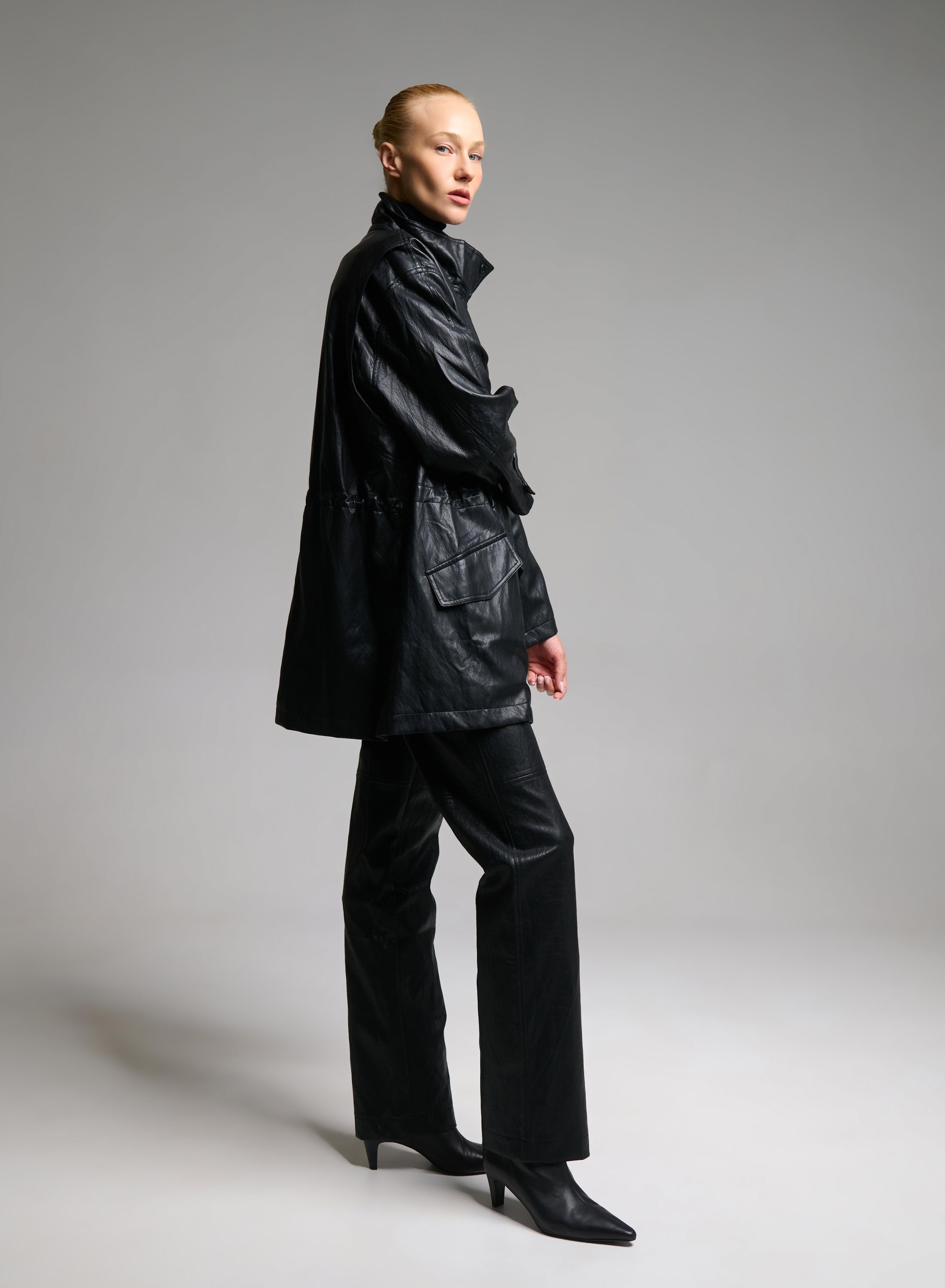 Black eco leather Jacket with drawstring MY STAR - 4