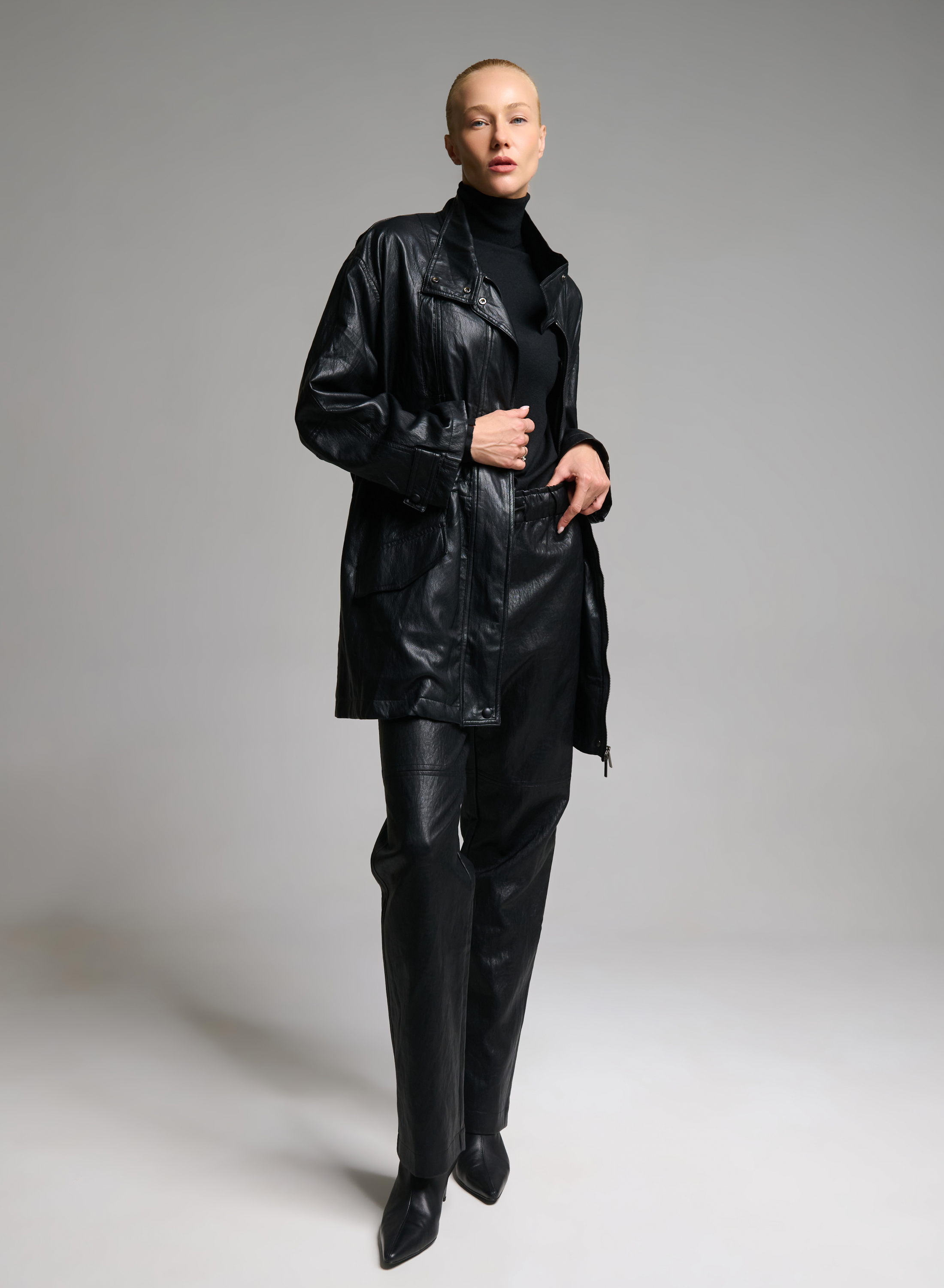 Black eco leather Jacket with drawstring MY STAR - 6