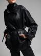 Black double breasted eco leather Jacket with belt MY STAR-7