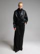 Black double breasted eco leather Jacket with tuxedo lapel and with elasticated hem WLC - 1