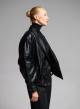 Black double breasted eco leather Jacket with tuxedo lapel and with elasticated hem WLC-6