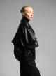 Black double breasted eco leather Jacket with tuxedo lapel and with elasticated hem WLC-7
