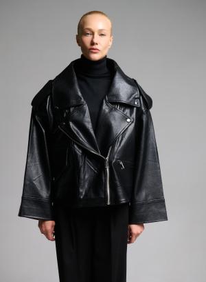 Black eco leather biker Jacket WLC - 66452