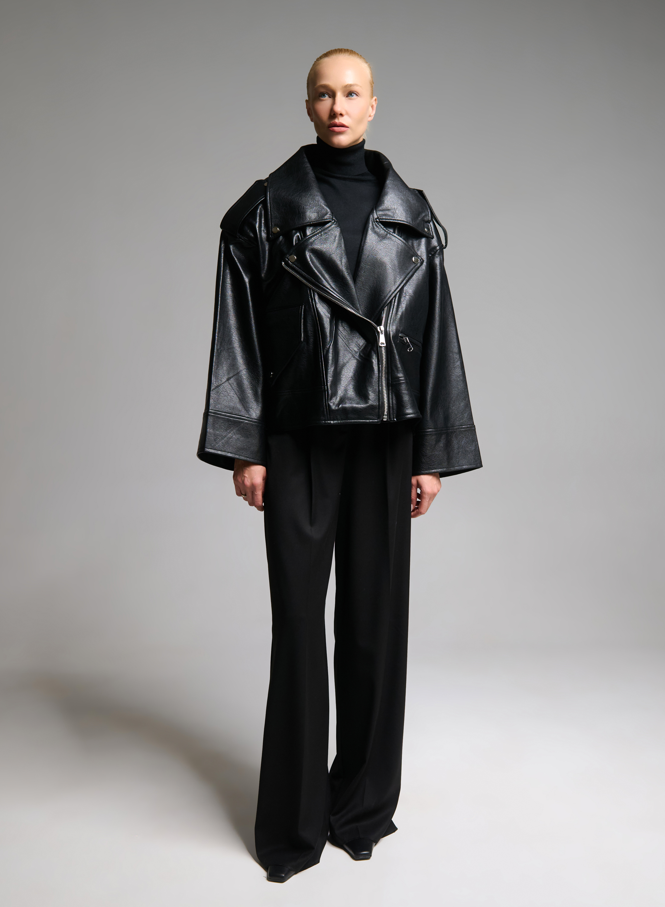 Black eco leather biker Jacket WLC - 1