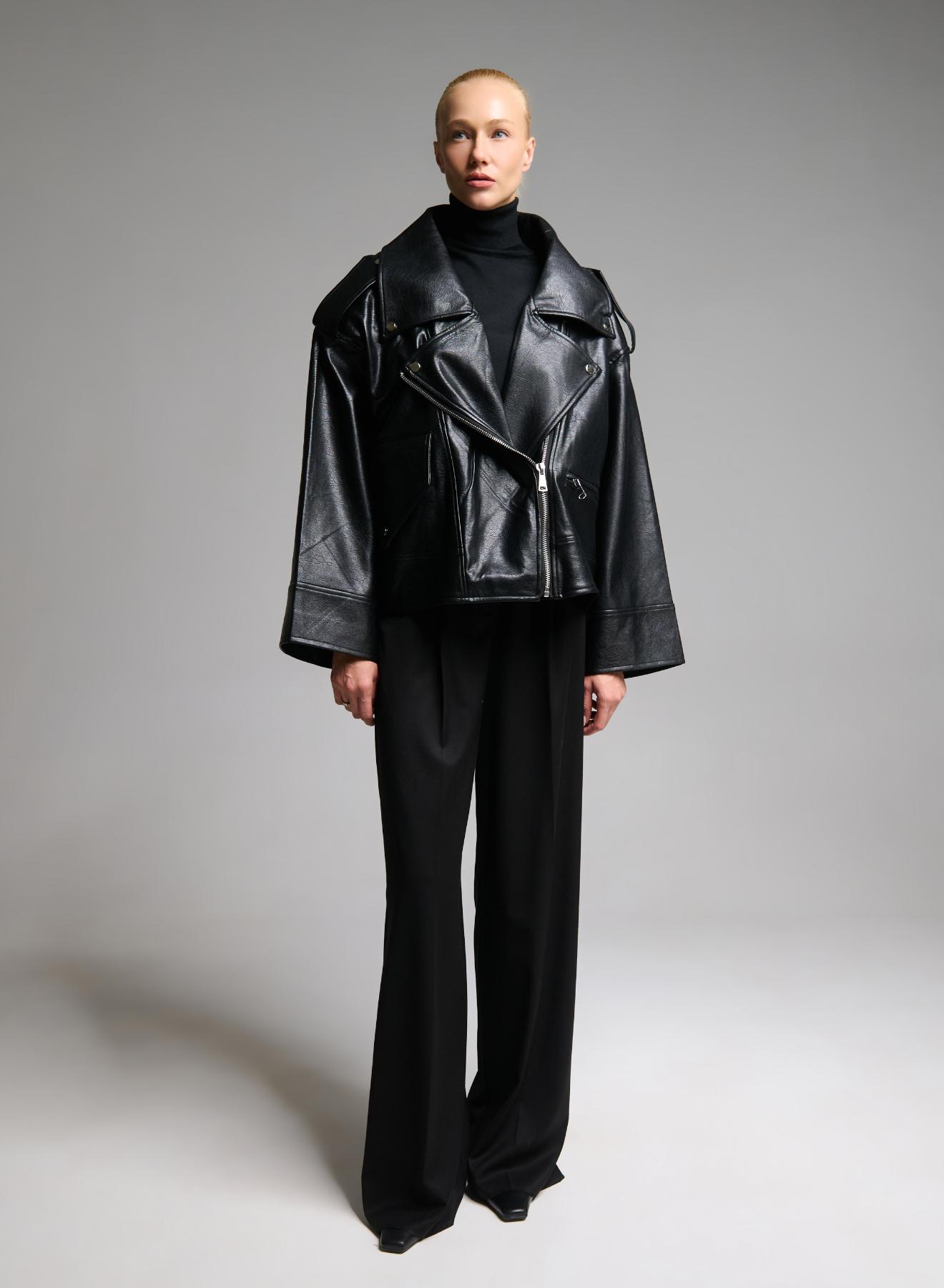 Black eco leather biker Jacket WLC - 2