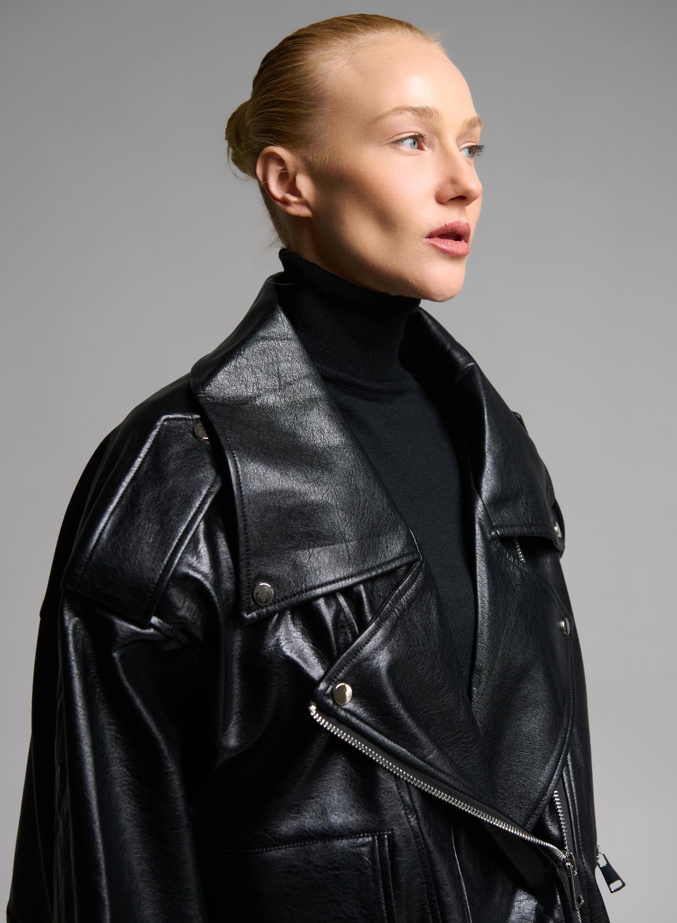 Black eco leather biker Jacket WLC - 4