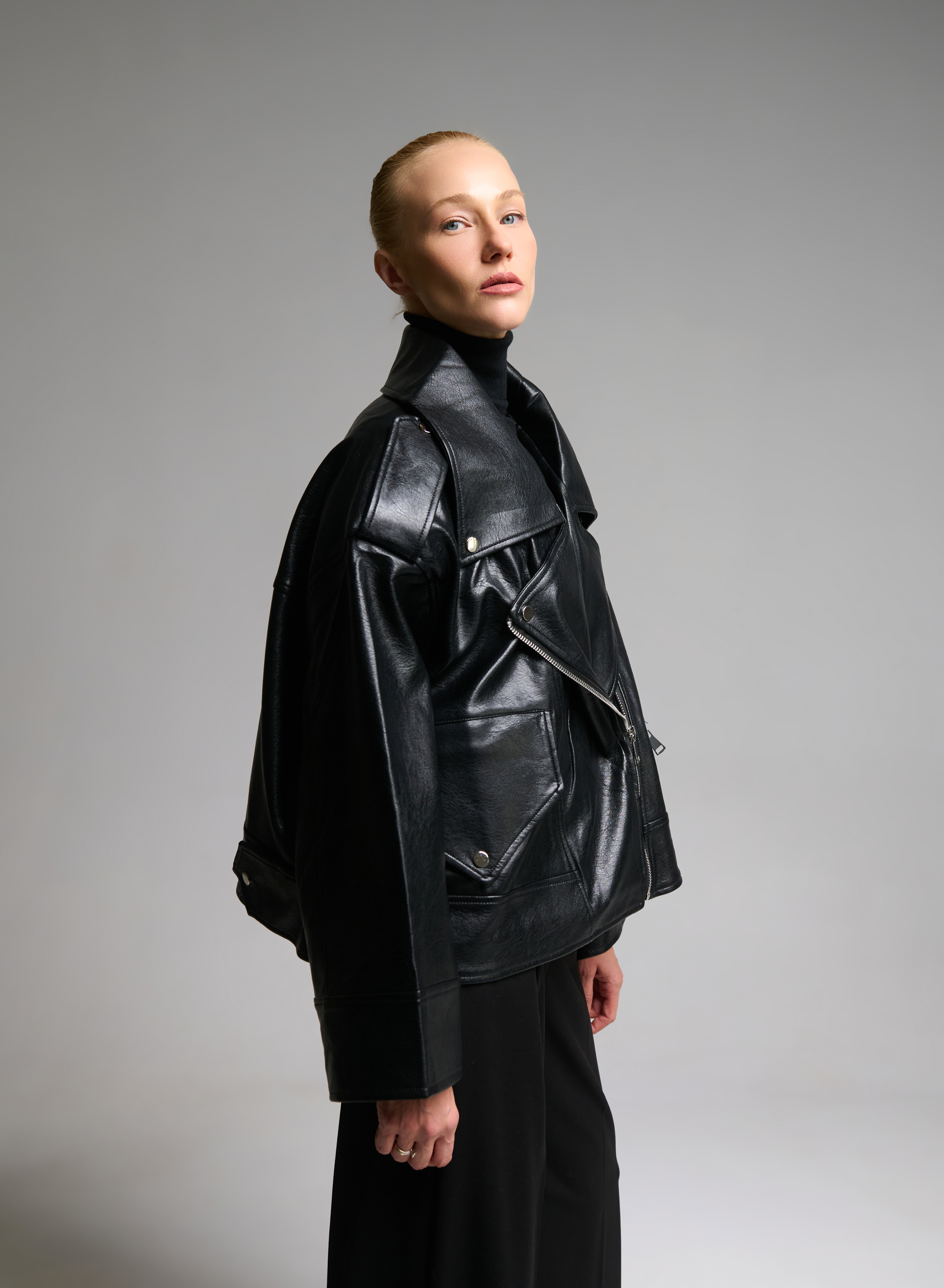 Black eco leather biker Jacket WLC - 4