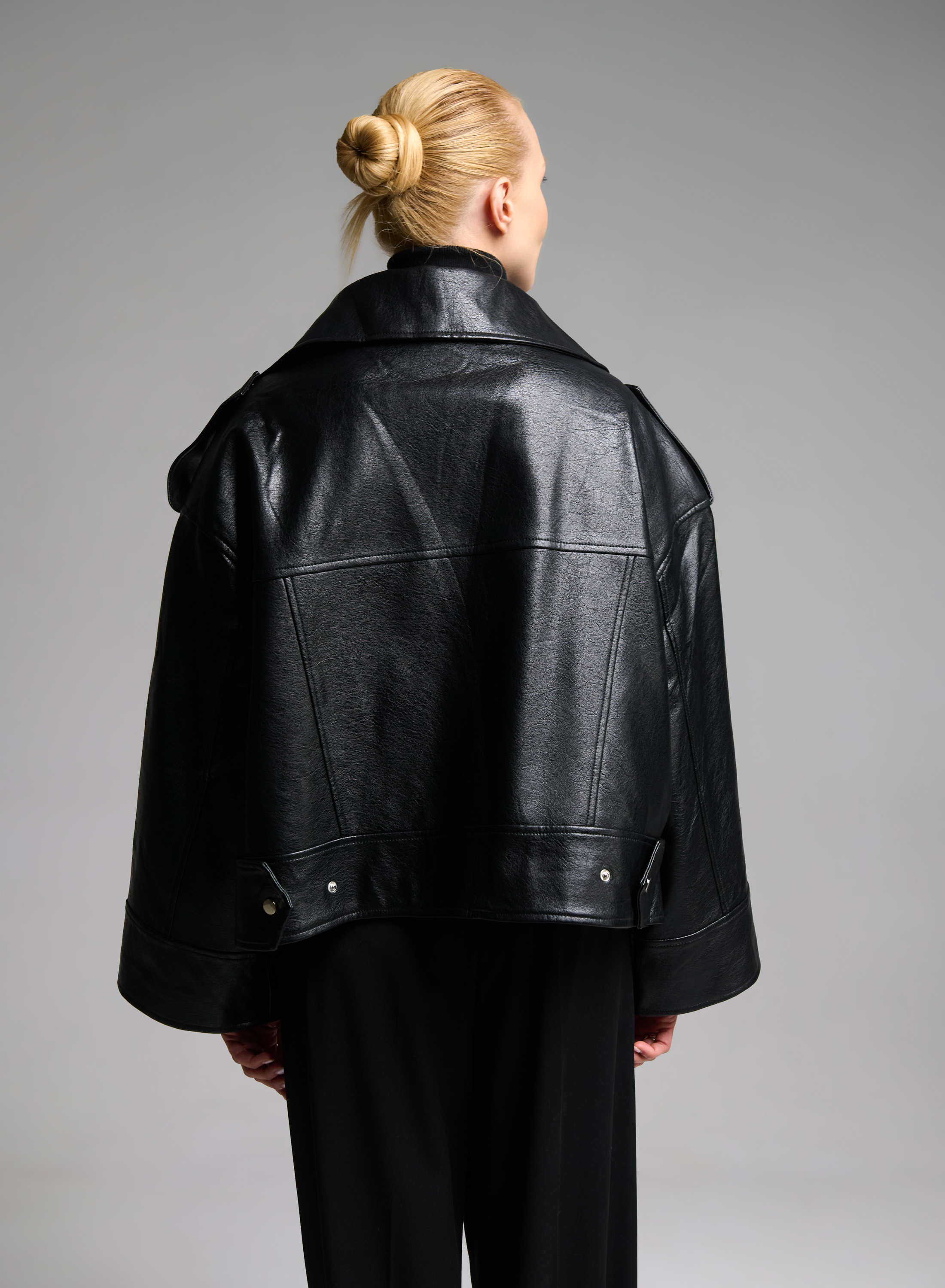 Black eco leather biker Jacket WLC - 7
