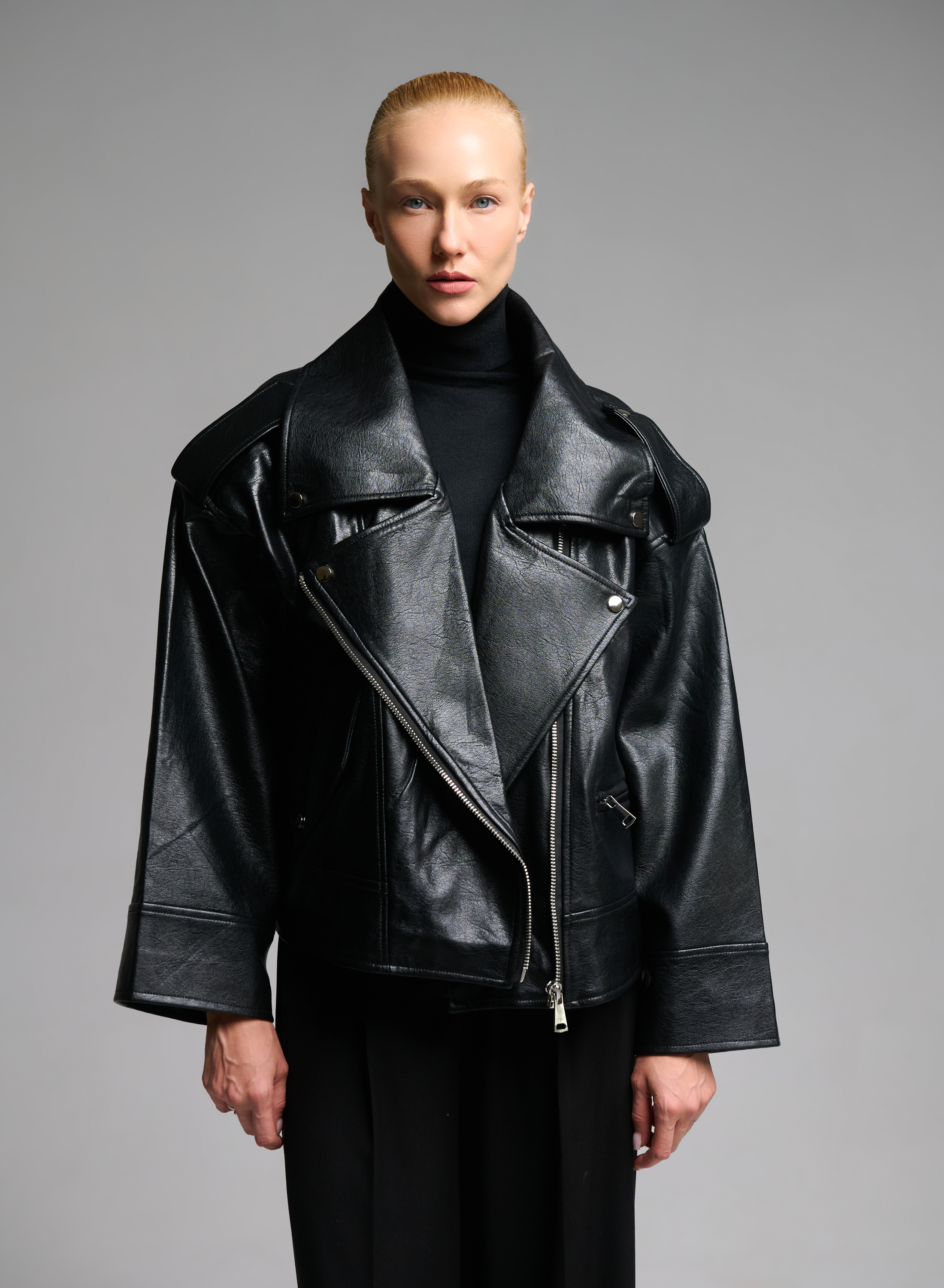 Black eco leather biker Jacket WLC - 5