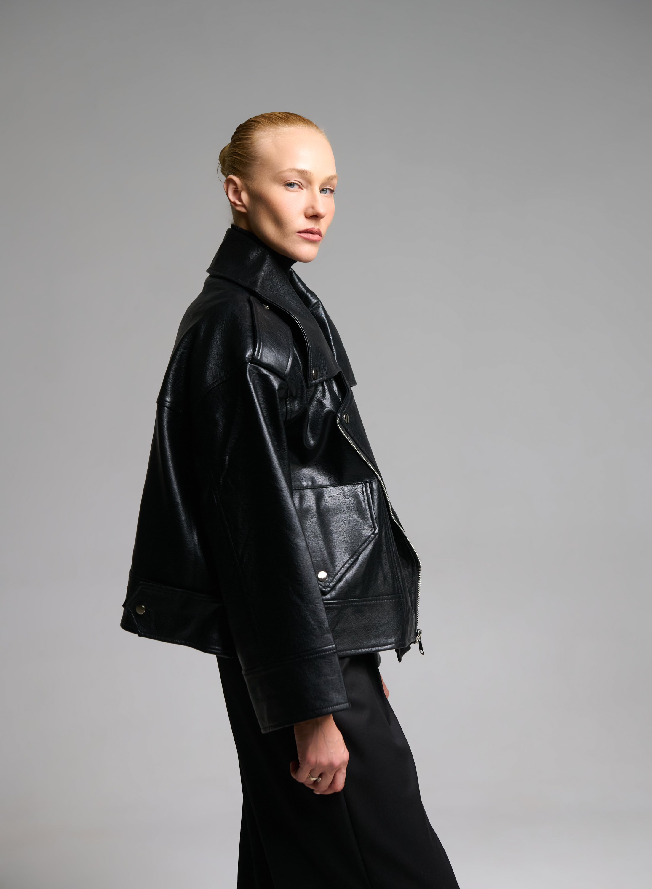 Black eco leather biker Jacket WLC - 6