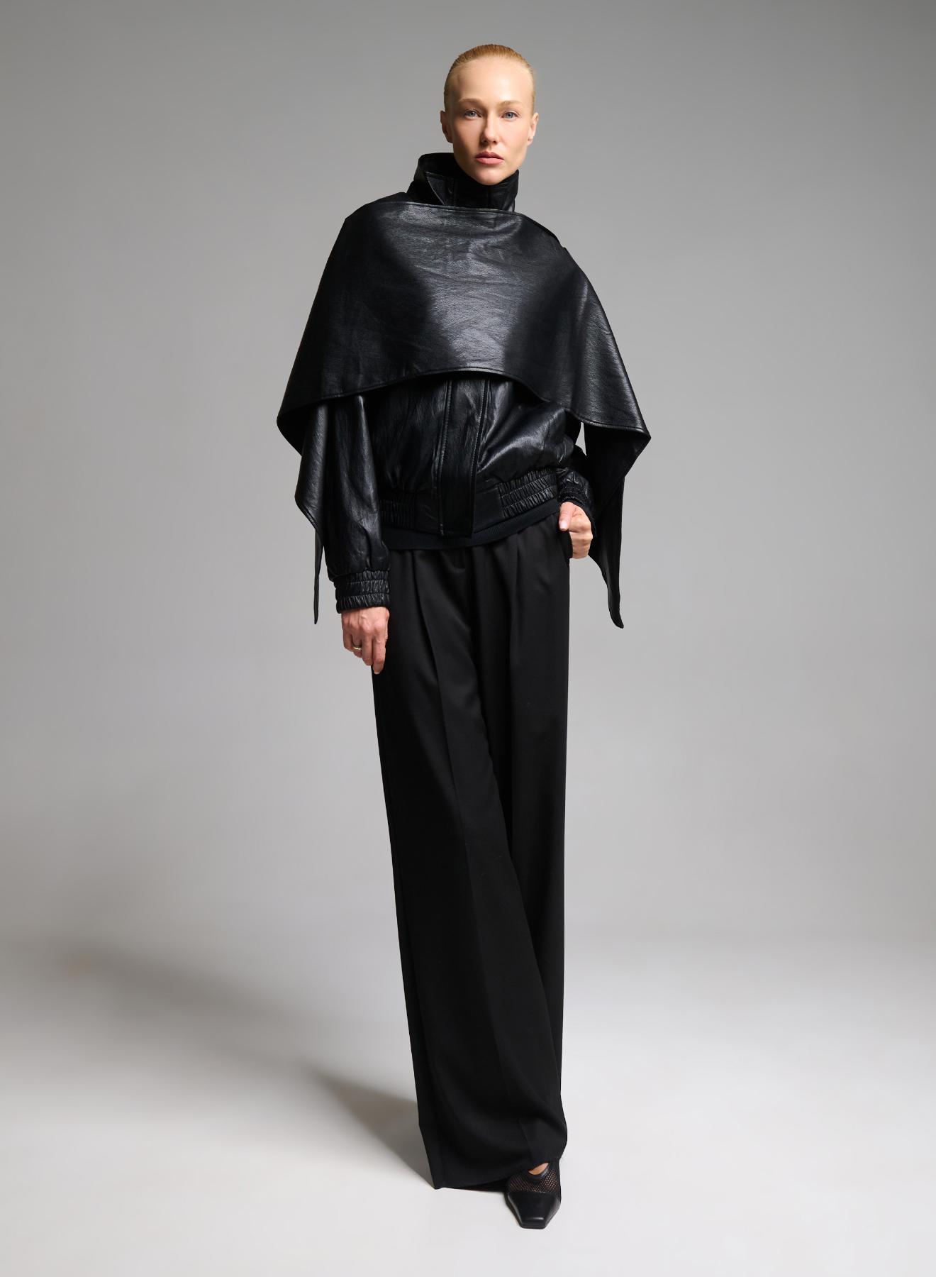 Black eco leather Jacket with detachable scarf - 2