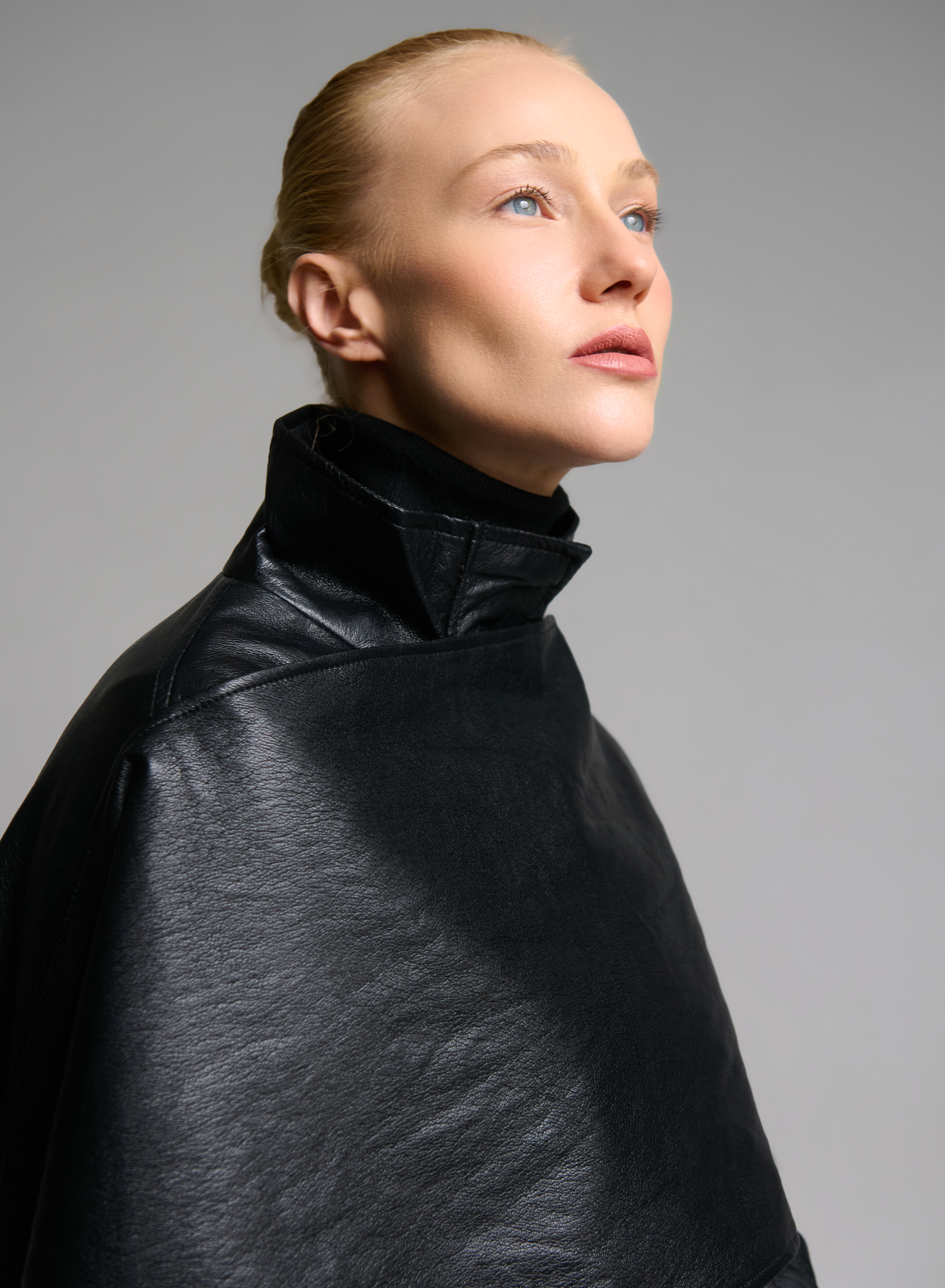 Black eco leather Jacket with detachable scarf - 2