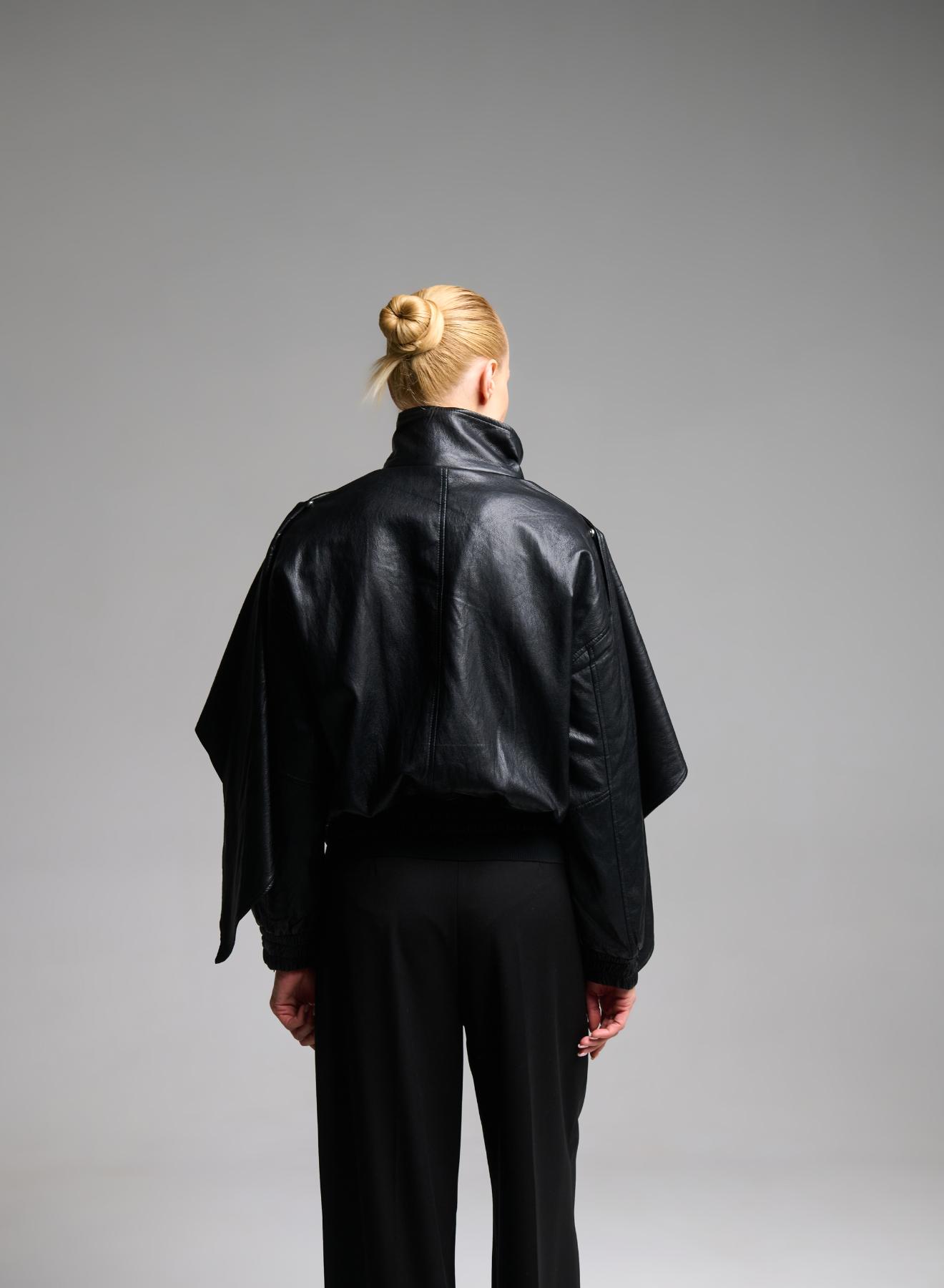 Black eco leather Jacket with detachable scarf - 5
