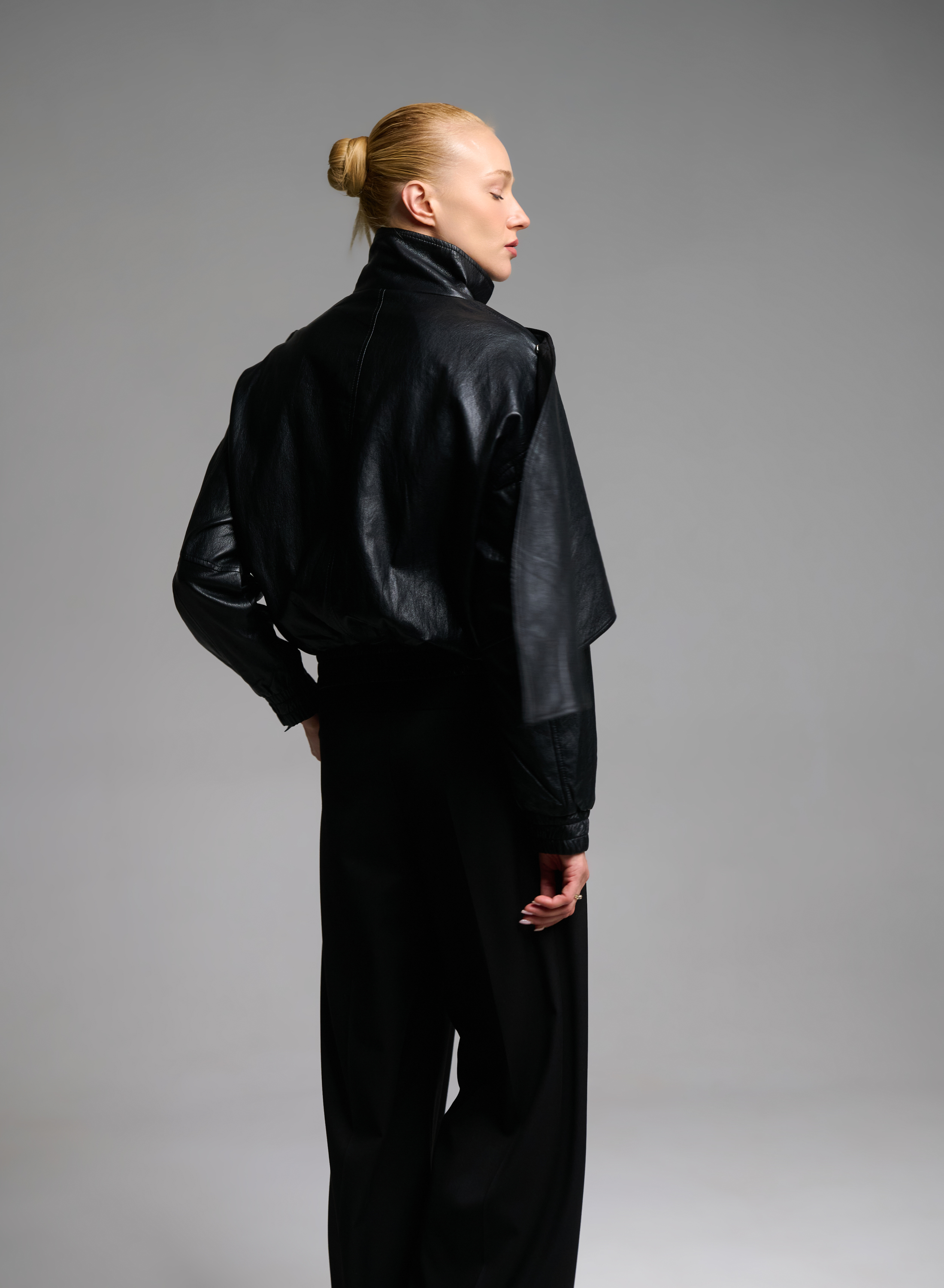 Black eco leather Jacket with detachable scarf - 6