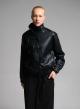 Black eco leather Jacket with detachable scarf-7