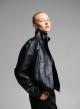 Black eco leather Jacket with detachable scarf-9