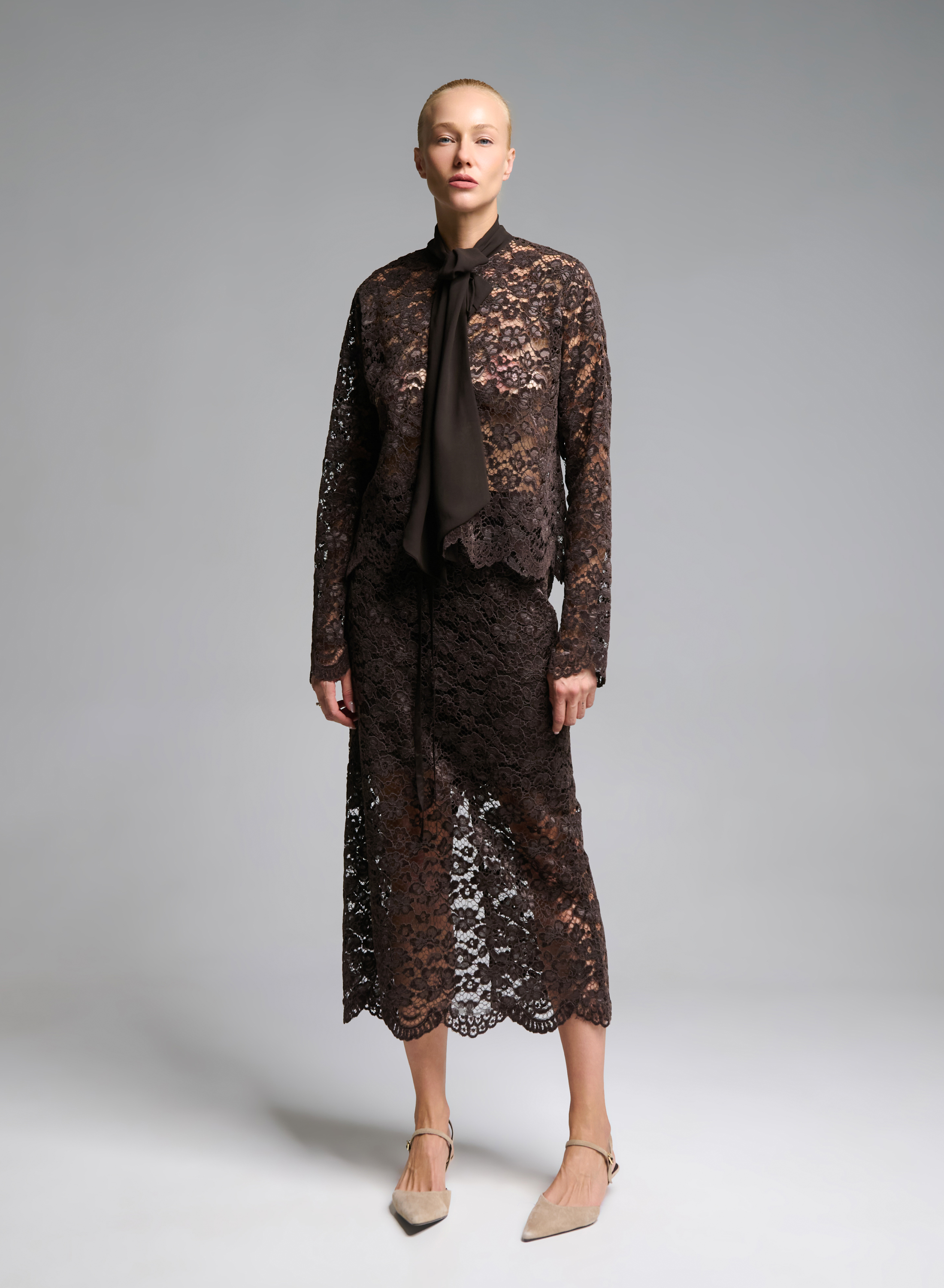 Chocolate lace Skirt with elasticated waistband with drawstring "AMBRELLE" Devotion Twins - 1