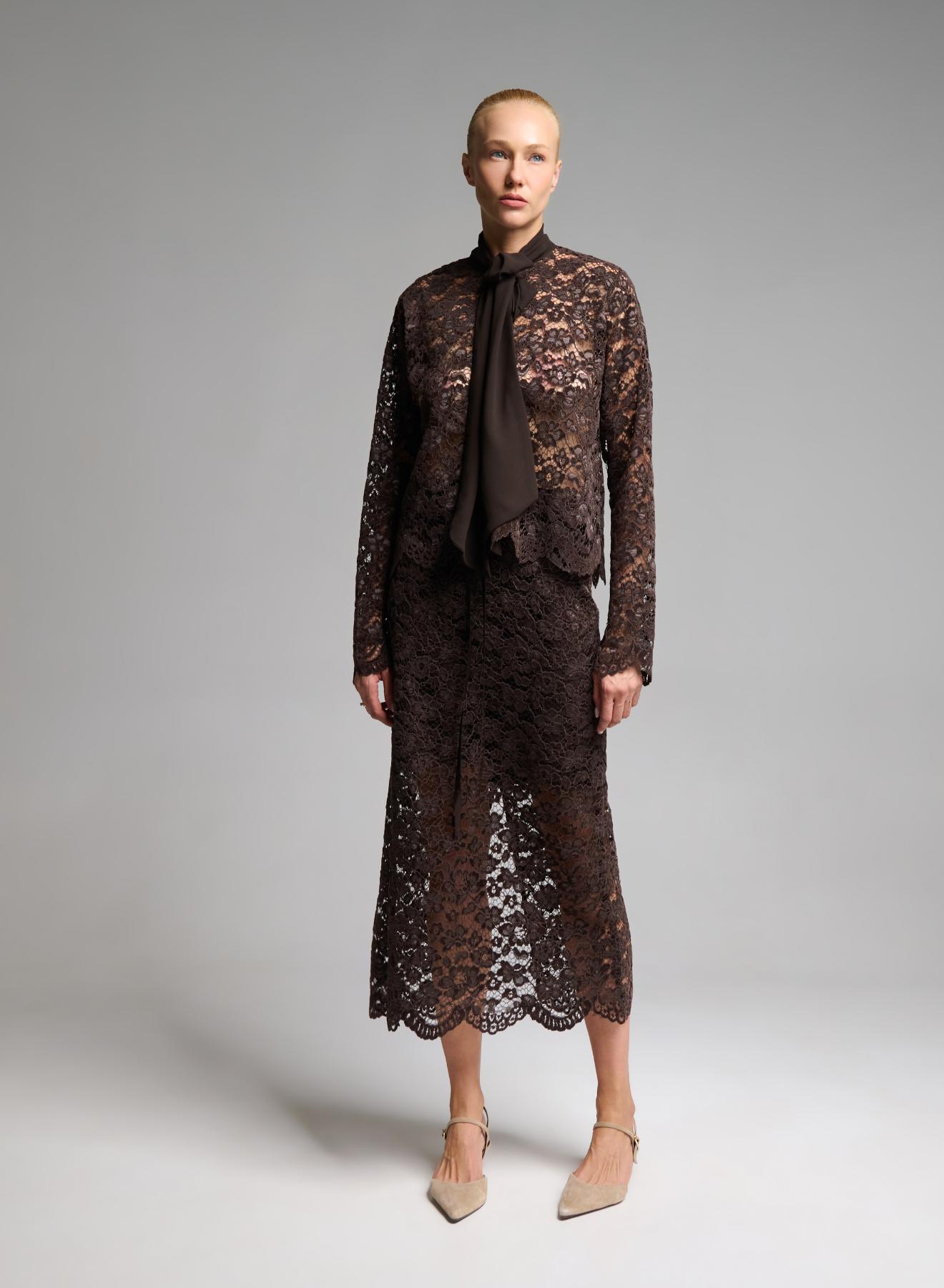 Chocolate lace Skirt with elasticated waistband with drawstring "AMBRELLE" Devotion Twins - 1