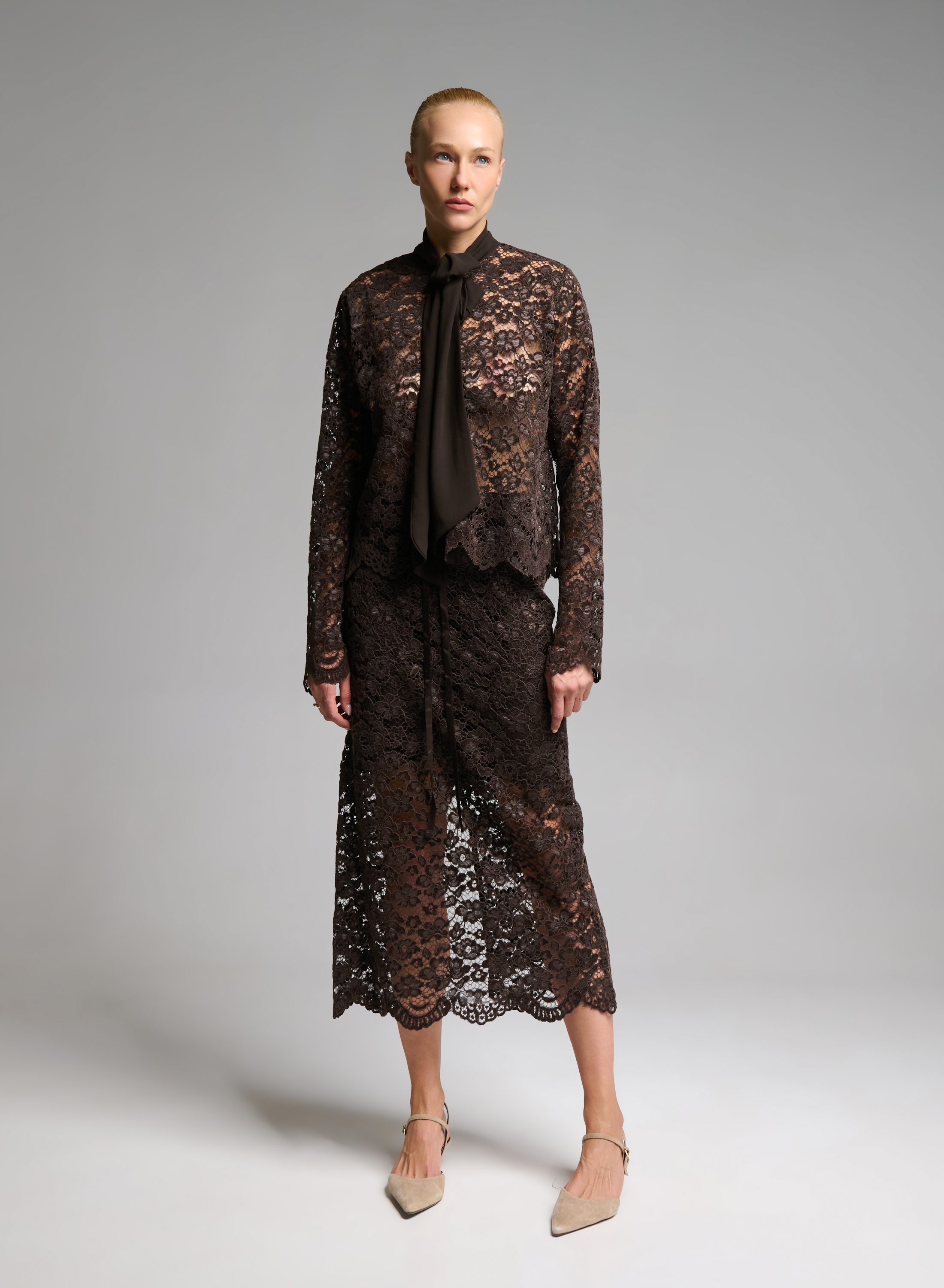 Chocolate lace Skirt with elasticated waistband with drawstring "AMBRELLE" Devotion Twins - 2