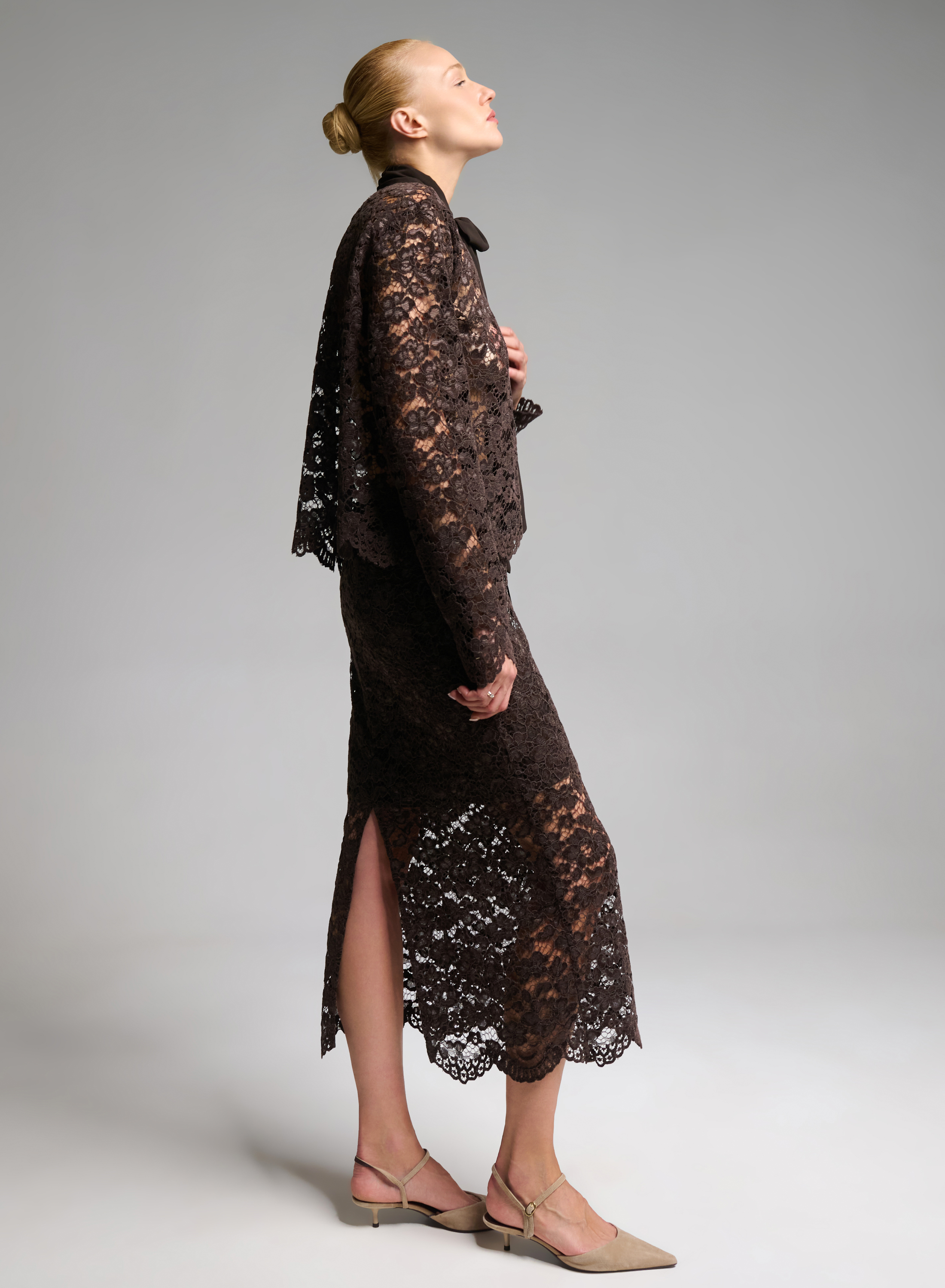 Chocolate lace Skirt with elasticated waistband with drawstring "AMBRELLE" Devotion Twins - 5